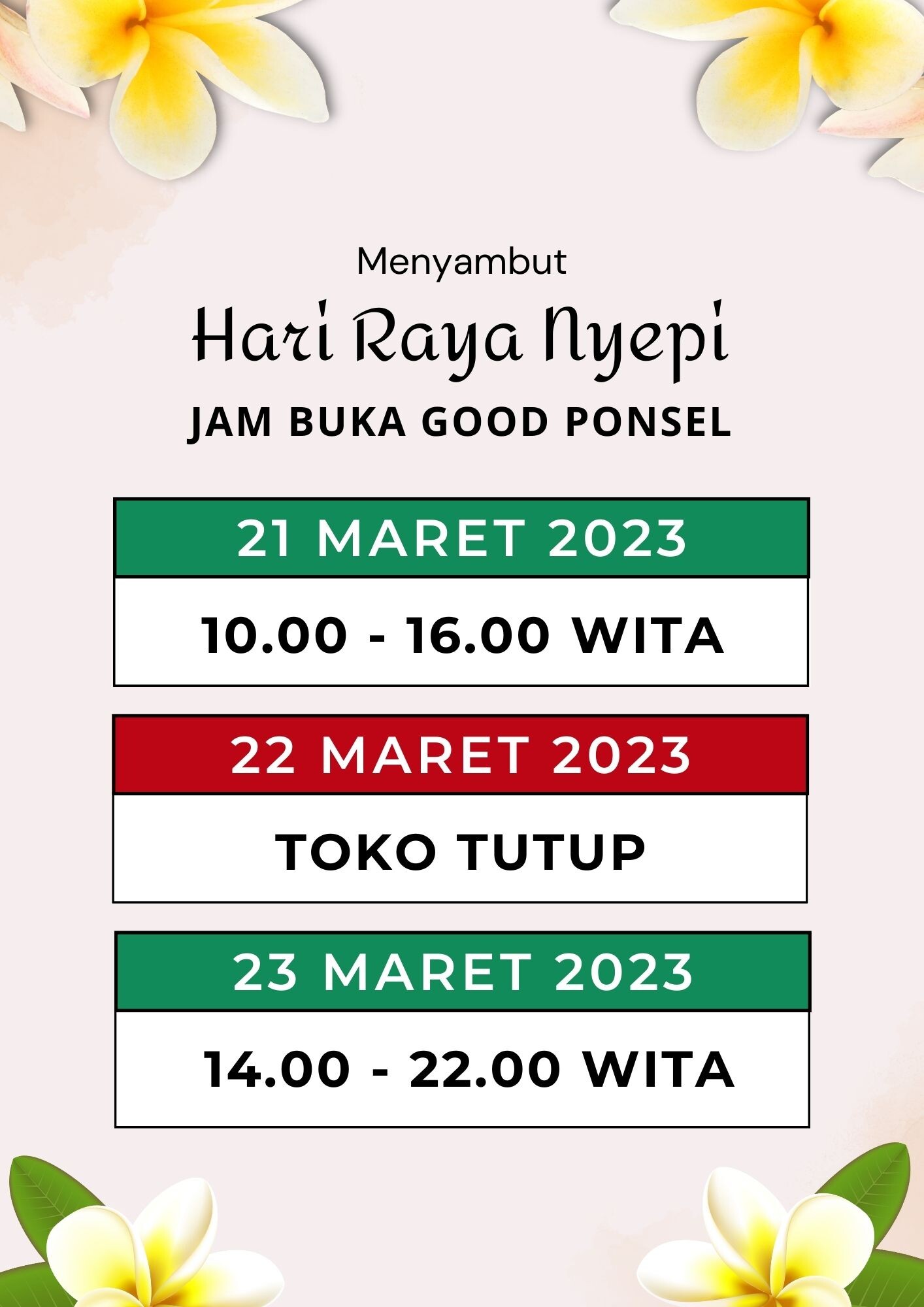 PENGUMUMAN JAM BUKA GOOD PONSEL